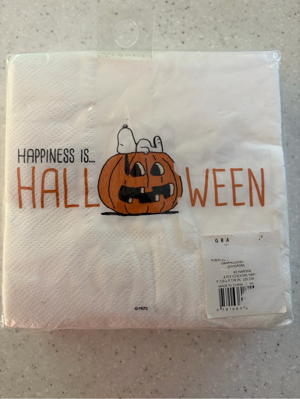 NEW Peanuts Snoopy Halloween Pumpkin Napkins Orange & Black 40 -3ply. Happiness